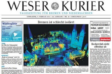 In einer aktuellen Studie haben Forscher der Jacobs University jetzt ein hochpräzises thermografisches 3D-Modell der Bremer Innenstadt erstellt. Damit setzten sie das an der Universität entwickelte ThermalMapper-Verfahren zur thermografischen 3D-Modellierung von Innenräumen erstmals zur Analyse von Wärmeverteilung und Wärmeflüssen in einem größeren Freilandareal ein. Zielsetzung von ThermalMapper ist es, sogenannte Wärmebrücken, die einen Wärmeverlust an die Außenwelt verursachen, zu identifizieren, damit über geeignete Dämmmaßnahmen die Energieeffizienz von Gebäuden verbessert werden kann.